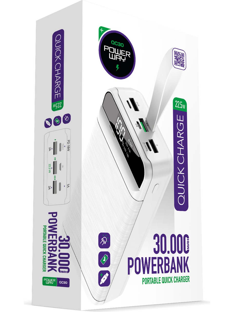 Powerway Pd 22.5W 30.000 Mah 3.0 Hızlı Şarj (Gerçek 30.000 Mah ) QC30 Powerbank